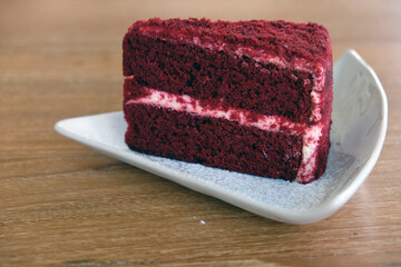 Red velvet cake sweet dessert on wood board