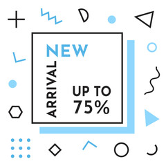 Trendy abstract geometric bubble hot sale. New arrival, big sale and special offer. Black friday up to. Big discount. Vivid banner retro poster design style. Vintage colors and shapes in memphis style