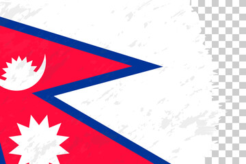 Horizontal Abstract Grunge Brushed Flag of Nepal on Transparent Grid.