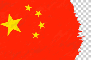 Horizontal Abstract Grunge Brushed Flag of China on Transparent Grid.