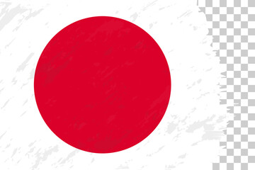 Horizontal Abstract Grunge Brushed Flag of Japan on Transparent Grid.
