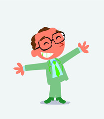 cartoon character of businessman opening arms very happy