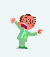 cartoon character of businessman pointing at something outraged.