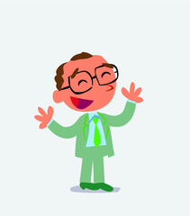 Pleased cartoon character of businessman explaining something
