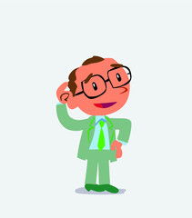 Thoughtful cartoon character of businessman scratching his head