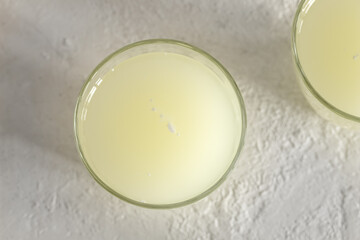 A glass of natural whey, top view