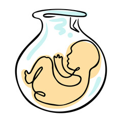 Illustration abstract baby in test tube black outlines on white background. Simple style.