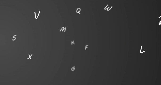 Random letters in the alphabet move towards the left in a vast empty space