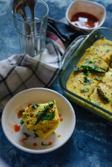 Dhokla with Spicy Tomato Chutney