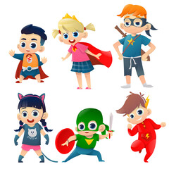 Kids in costumes superheroes