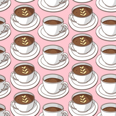 Vector seamless pattern with coffee cups