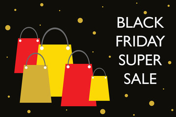 Black Friday super sale illustration with red and gold shopping bags