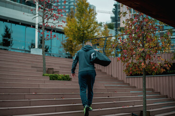Young man in sportswear going on training