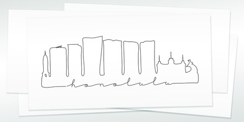 Honolulu, HI, USA Doodle Skyline Hand Drawn. City One Line Art Illustration Landmark. Minimalistic Sketch Pen Background.