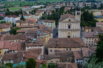 Obraz premium View of brick tiled roofs in a small village