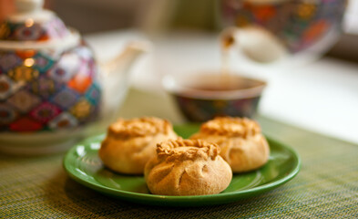 wak belyash food of Kazakh, Bashkir and Tatar cuisine. It is a product fried in oil from unleavened or yeast dough with minced meat or finely minced meat