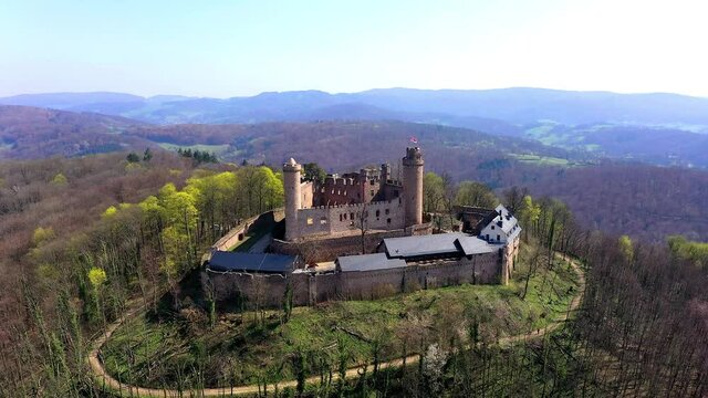 Aerial view, flight at Auerbach Castle, Bergstrasse, Bensheim, Hesse, Germany