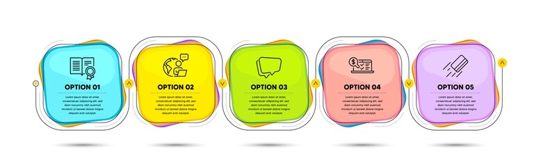 Online accounting, Credit card and Diploma line icons set. Timeline process flowchart. Speech bubble sign. Web audit, Bank payment, Document with badge. Chat message. Education set. Vector