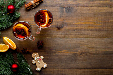 Glasses of mulled wine - hot drink with spices