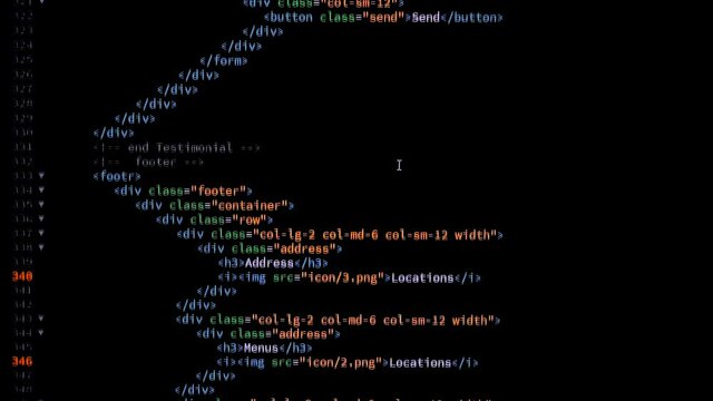 Developer is browsing html code on the computer screen. Code Scrolling. Computer script concept. Scene A