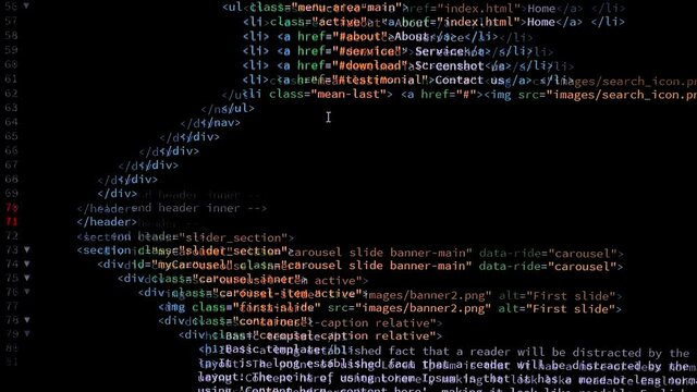 Developer is browsing html code on the computer screen. Code Scrolling. Computer script concept. Scene E