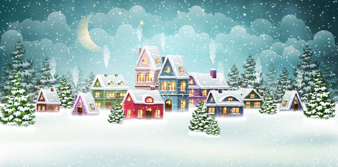 Christmas Winter Village Scene