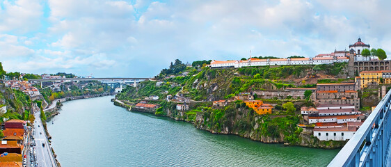 The rocky bank of Vila Nova de Gaia with Serra do Pilar Monastery, Portugal