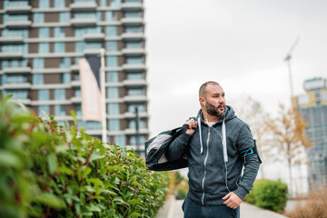 Young man in sportswear going on training