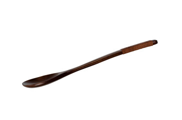 Wood spoon kitchenware used for scooping food isolated on white background.clipping path..