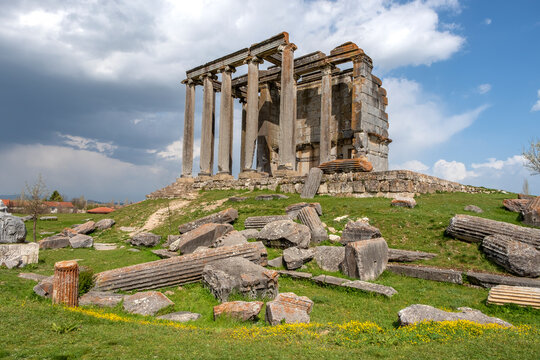 Aizonai antic city ruins with Zeus temple. Kutahya, TURKEY
