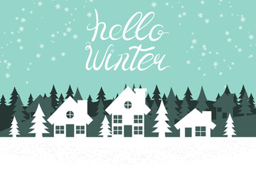 Fototapeta na wymiar Hello Winter Vector Poster Horizontal Template