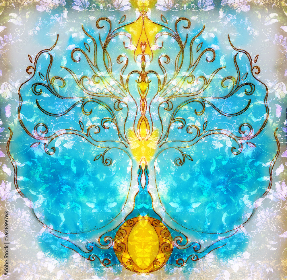 Aufkleber tree of life symbol on structured ornamental background, yggdrasil.
