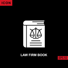 Icon law firm book with scales. Filled, glyph or flat vector icon symbol sign collection