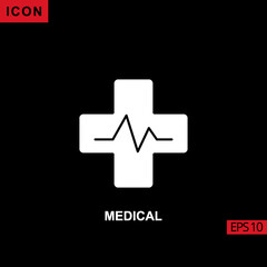 Icon medical with plus and heart beat. Filled, glyph or flat vector icon symbol sign collection