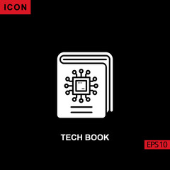 Icon tech book with circuit board processor. Filled, glyph or flat vector icon symbol sign collection