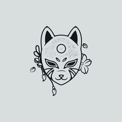 kitsune mask mono line illustration