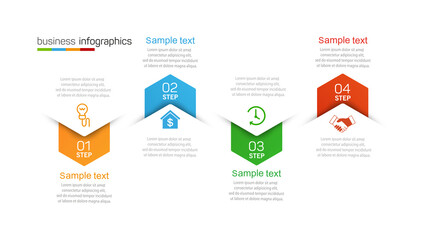 Business vector infographic design template with icons and 4 options or steps. Can be used for process diagram, presentations, workflow layout, banner, flow chart, info graph