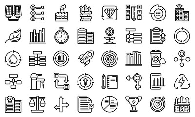 Sustainable development icons set. Outline set of sustainable development vector icons for web design isolated on white background