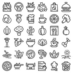 Organic restaurant icons set. Outline set of organic restaurant vector icons for web design isolated on white background