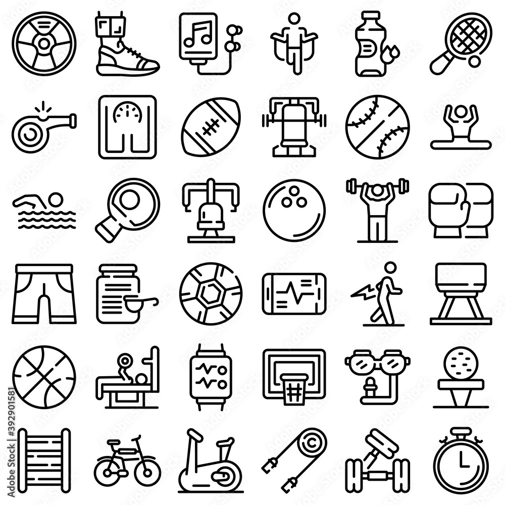 Poster physical activity icons set. outline set of physical activity vector icons for web design isolated o