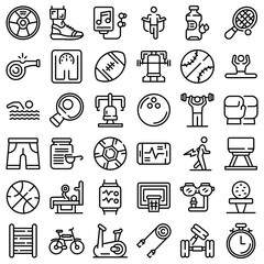 Physical activity icons set. Outline set of physical activity vector icons for web design isolated on white background