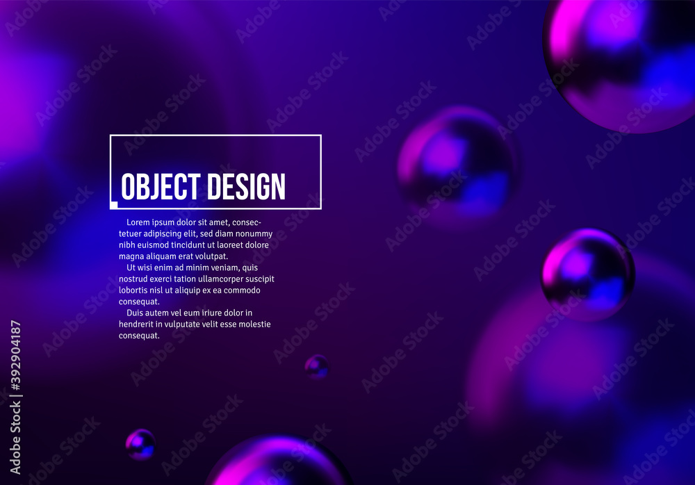 Aufkleber abstract background with neon shiny blue and purple balls flying in perspective for science and busi