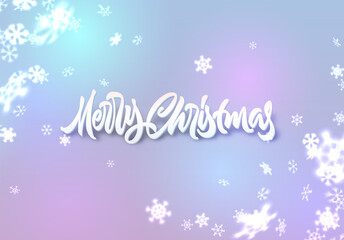 Fototapeta na wymiar Christmas snowflakes background with falling snow and lettering or calligraphic greeting text