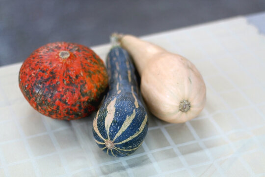 Three different gours on the table. Selective focus.