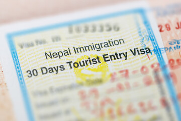 Nepalese visa in the passport close-up