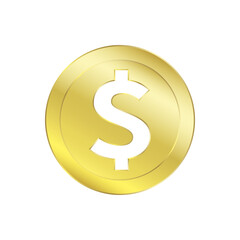 Golden Dollar coin symbol. American currency for online transactions. US money.