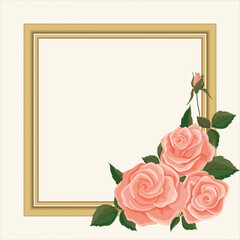 Vector illustration of gently pink roses and peonies in the Shabby Chic style in a square frame. Delicate buds for wedding cards and invitations