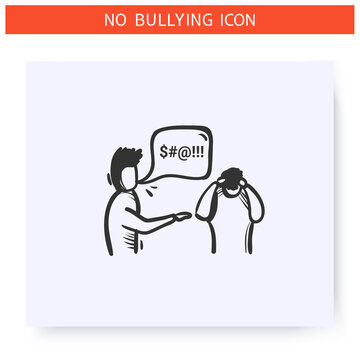 Swearword icon. Verbal bullying. Outline sketch drawing. Man cursing another man. Aggressive behaviour, violence, harassment. Discrimination, pressure, social issue. Isolated vector illustration 