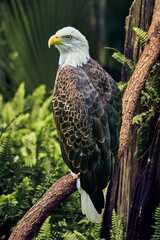 American bold eagle seated on a branch