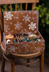 Closeup on Christmas tree decoration over festive background